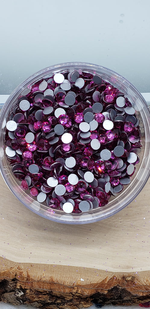 Fuchsia Glass Round Flat Back Rhinestones